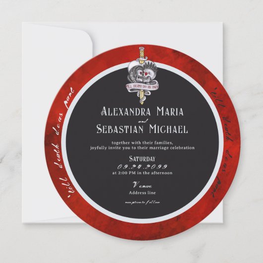 死ぬまでゴス ヴィクトリアン 赤い剣 スカル ウェディング 招待状 (正面)
