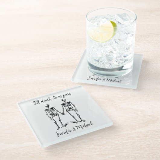 死ぬまでスケルトン・カップル・ネーム・ブラック ガラスコースター (アングル)