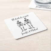 死ぬまでスケルトン・カップル・ネーム・ブラック スクエアペーパーコースター (アングル)