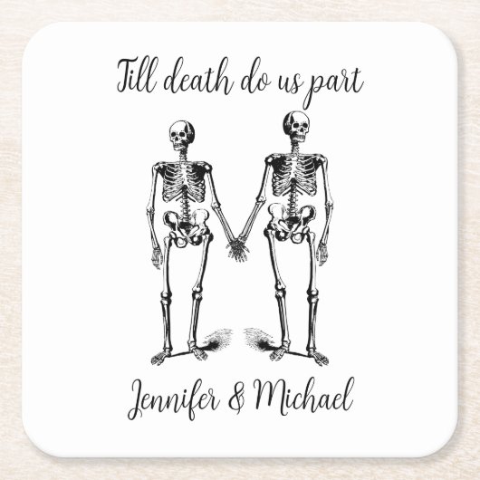 死ぬまでスケルトン・カップル・ネーム・ブラック スクエアペーパーコースター (正面)