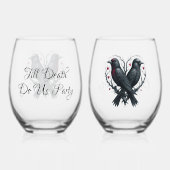 死ぬまでパーティを共にしよう2羽の黒いコウテイペンギン ステムなしワイングラス (裏面)