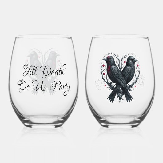 死ぬまでパーティを共にしよう2羽の黒いコウテイペンギン ステムなしワイングラス (裏面)