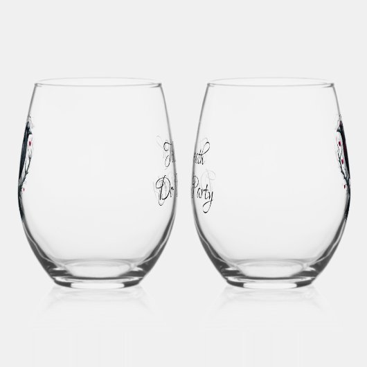 死ぬまでパーティを共にしよう2羽の黒いコウテイペンギン ステムなしワイングラス (左)