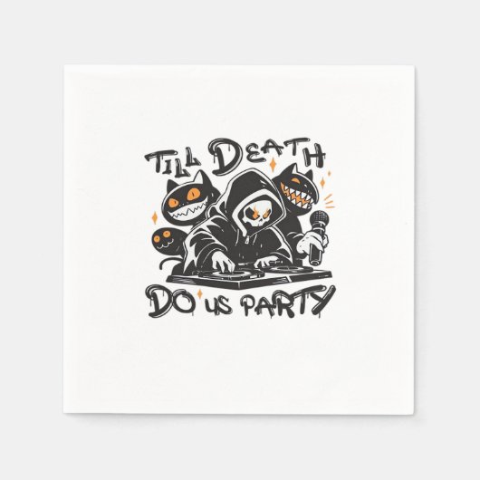 死ぬまでパーティを - DJ グリムリーパーとスポーキー スタンダードカクテルナプキン (正面)