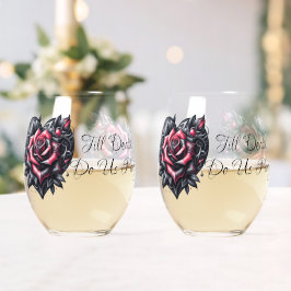 死ぬまでパーティを Gothic ブラックとレッドローズ ステムなしワイングラス
