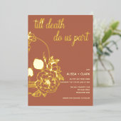 死ぬまでモダンスカル結婚の葉 箔招待状 (立ち正面)