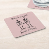 死ぬまで一緒に Skeleton Couple 名前 ローズ スクエアペーパーコースター (アングル)