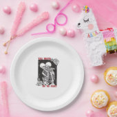 死ぬまで一緒のウェディングスケルトンカップル ヴェール付き ペーパープレート (パーティー)