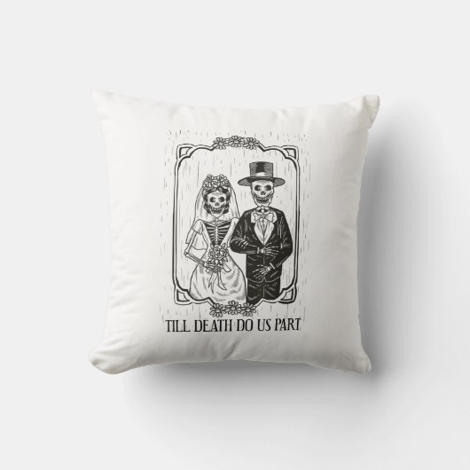 死ぬまで一緒の骸骨結婚カップル - クッション (正面)