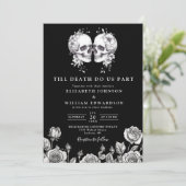 死ぬまで一緒 ゴシック ドクロ QRコード ウェディング 招待状 (スタンド正面)