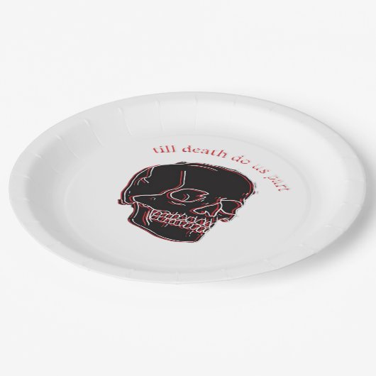 死ぬまで一緒 - 故障したドクロと面白いテキスト ペーパープレート (アングル)