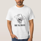 死ぬまで乗り続けるカウボーイのドクロ Tシャツ (正面)