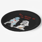 死ぬまで愛し合おうゾンビの結婚ハロウィンカップル ペーパープレート (アングル)