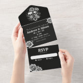 死ぬまで愛し合おう スカル カップル ローズ オールインワン招待状 (貼ってはがせる)