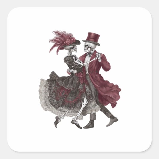 死ぬまで愛し合おう - ビクトリアン骸骨カップル スクエアシール (正面)