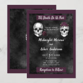 死ぬまで愛を誓うスケルトンスカルとバラ 招待状 (正面/裏面)