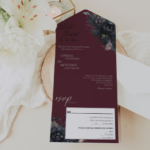 死ぬまで愛を誓うダークゴシック フローラル ウェディング オールインワン招待状