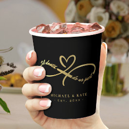 死ぬまで愛を誓う ブラック＆ゴールドの無限大シンボル 紙コップ