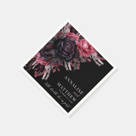 死ぬまで我々の一部ゴシックブラックフローラ結婚ズ スタンダードカクテルナプキン (角)