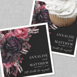 死ぬまで我々の一部ゴシックブラックフローラ結婚ズ スタンダードカクテルナプキン