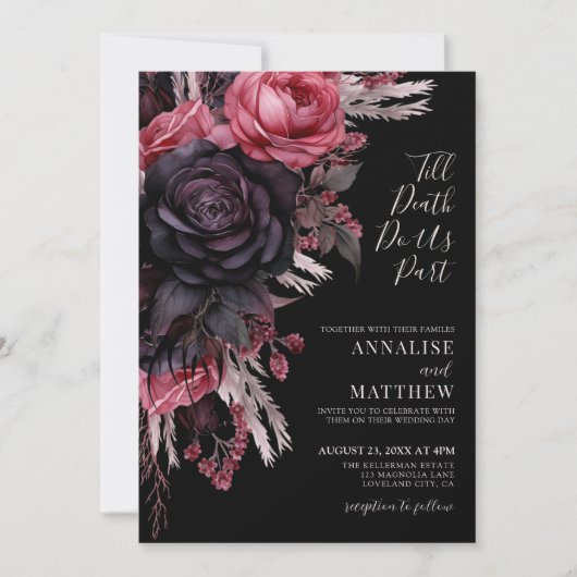 死ぬまで我々の一部ゴシックブラックフローラ結婚ズ 招待状 (正面)