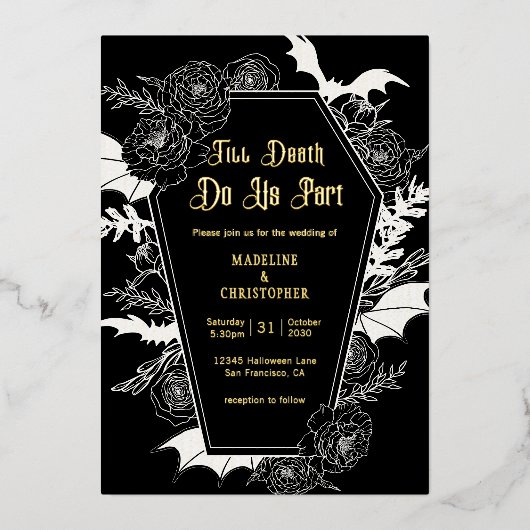 死ぬまで我々は一部ゴシックグラムブラック結婚ズ 箔招待状 (正面)