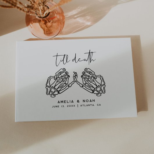 死ぬまで白いスケルトンの手の結婚式ゲストブック ゲストブック