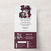 死ぬまで私たちはバーガンディのゴシック様式のカップルのシック オールインワン招待状 (内側)