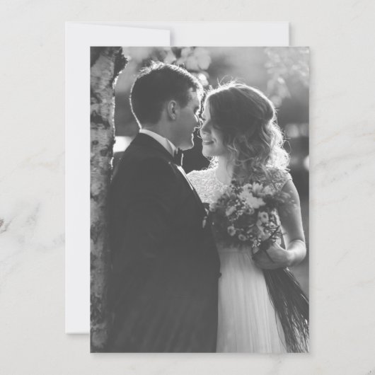 死ぬまで私たちは一部ゴシックグレーのフローラ結婚 招待状 (裏面)