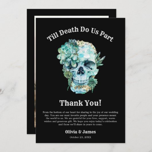 死ぬまで私たちは一部ゴシックハロウィン結婚の サンキューカード (正面/裏面)