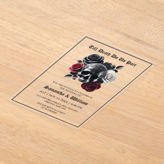 死ぬまで私たちは一部ゴシックブラック結婚の アクリル招待状 (レイダウン)