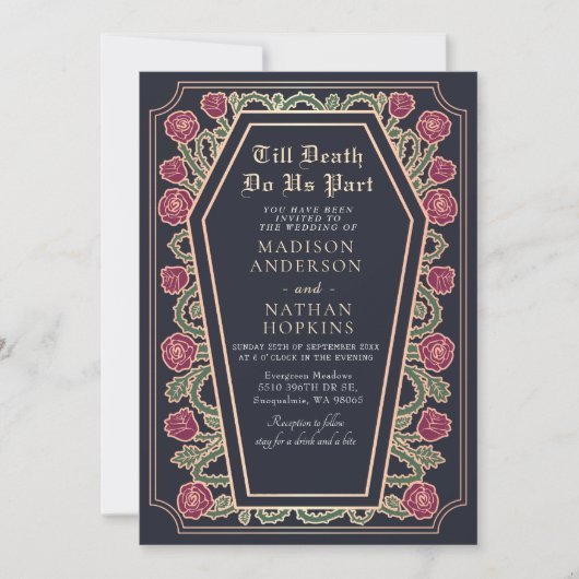 死ぬまで私たちパートバラブルー結婚ゴシック 招待状 (正面)