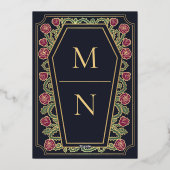 死ぬまで私たちパートバラブルー結婚ゴシック 箔招待状 (裏面)