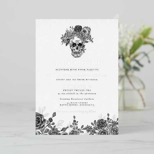 死ぬまで私達の部分スカル結婚 箔招待状 (立ち正面)