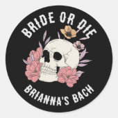 死ぬまで花嫁、黒のレトロなドクロ バチェロレッテパーティー ラウンドシール (正面)