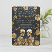 死ぬまで - ゴールド スケルトンとローズのウェディング 招待状 (スタンド正面)