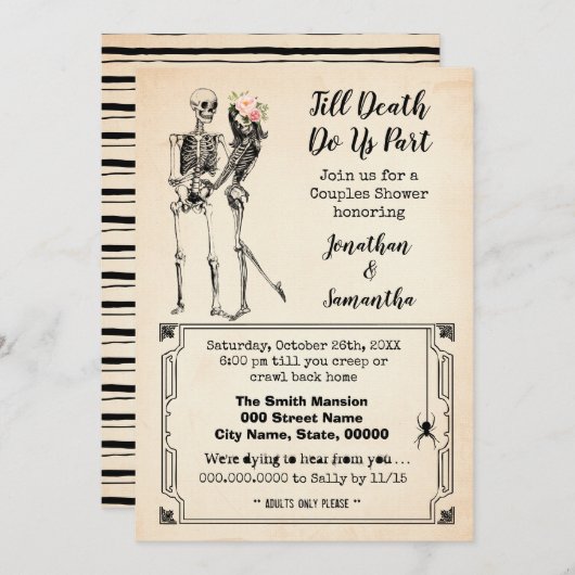 死ぬまで、別れのカップルがハロウィンをシャワーを浴びる 招待状 (正面/裏面)