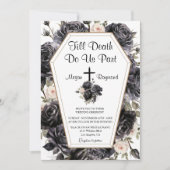 死ぬまで | 棺型 ゴシックウェディング 黒薔薇 招待状 (正面)