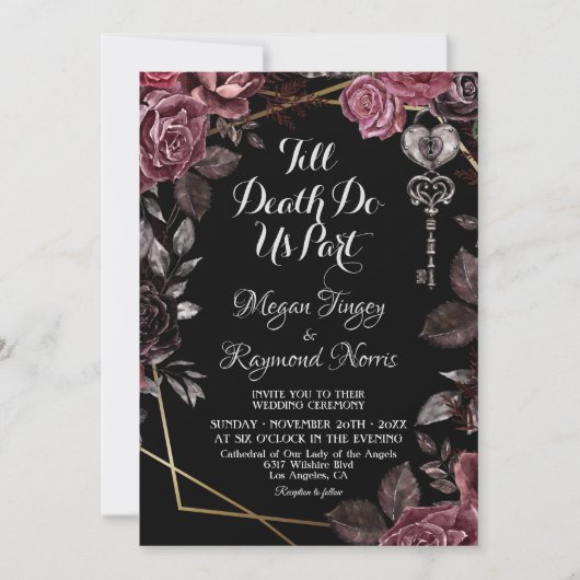 死ぬまで |黒ゴシック色の濃い花模様 招待状 (正面)