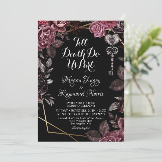 死ぬまで |黒ゴシック色の濃い花模様 招待状 (スタンド正面)
