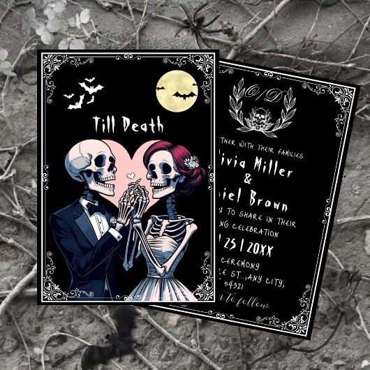 死ぬまで» Halloween Gothic Skeleton 結婚's 招待状