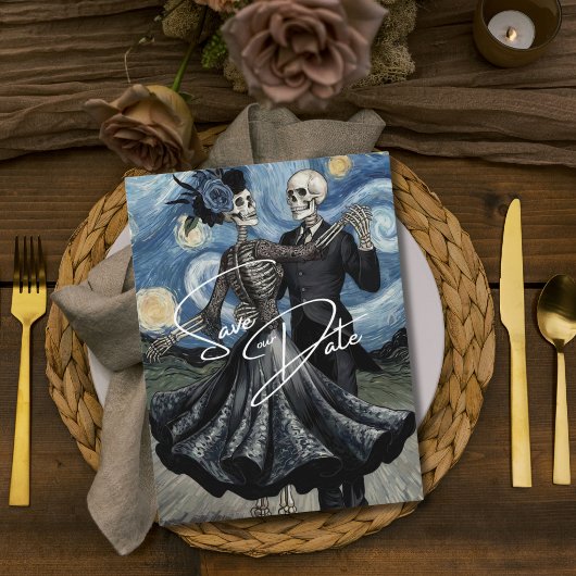 死ぬまで Skeleton Van Gogh ゴシック セーブ・ザ・デート ポストカード