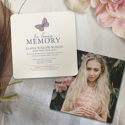 死のアニバーサリーコーラルクリームバタフライ写真 招待状