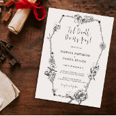 死のゴシック様式の手描き花スカル棺 招待状