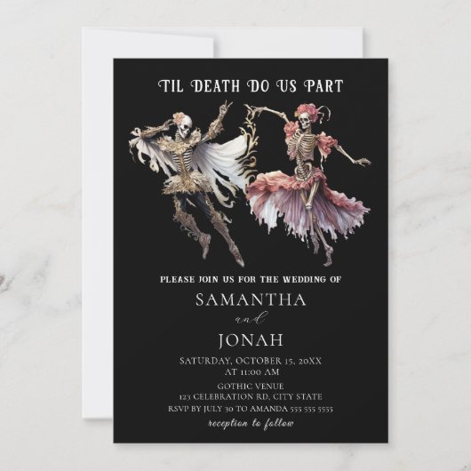 死のゴシック様式の骨格ハロウィン結婚の 招待状 (正面)