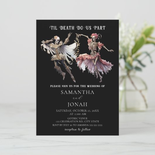死のゴシック様式の骨格ハロウィン結婚の 招待状 (スタンド正面)