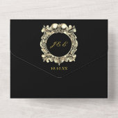 死のゴシック様式の黒と金ゴールドモノグラム結婚の オールインワン招待状 (裏面)