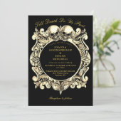 死のゴシック様式の黒と金ゴールド結婚の 招待状 (スタンド正面)