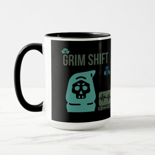 死のシフト看護師 - 15 oz ダークユーモアの死神コーヒー マグカップ (左)