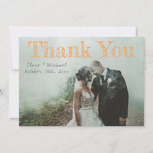 死のハロウィンの骨組オレンジまでありがとう サンキューカード (正面)